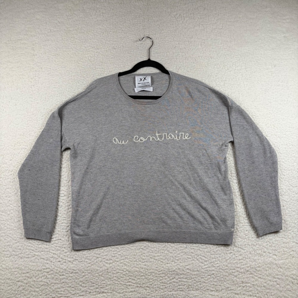 Banjo & Matilda Silk Cashmere Knit Sweater Women M Gray Au Contraire Embroidered